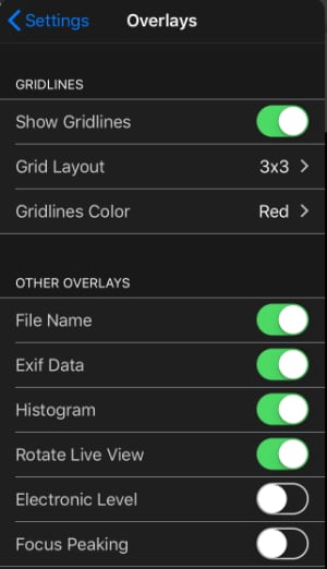 settings overlays