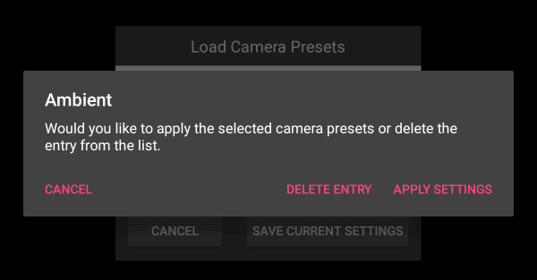 Setting CamRanger Android Presets